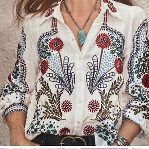 New w Tags Beautiful Sundance White Floral Embroidered Blouse